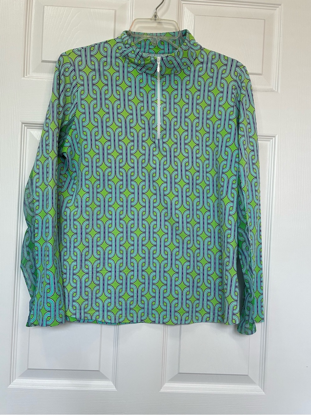 IBKUL Long Sleeve Shirt Womens Large Green Vented Mesh UPF50 Sun Protection Golf